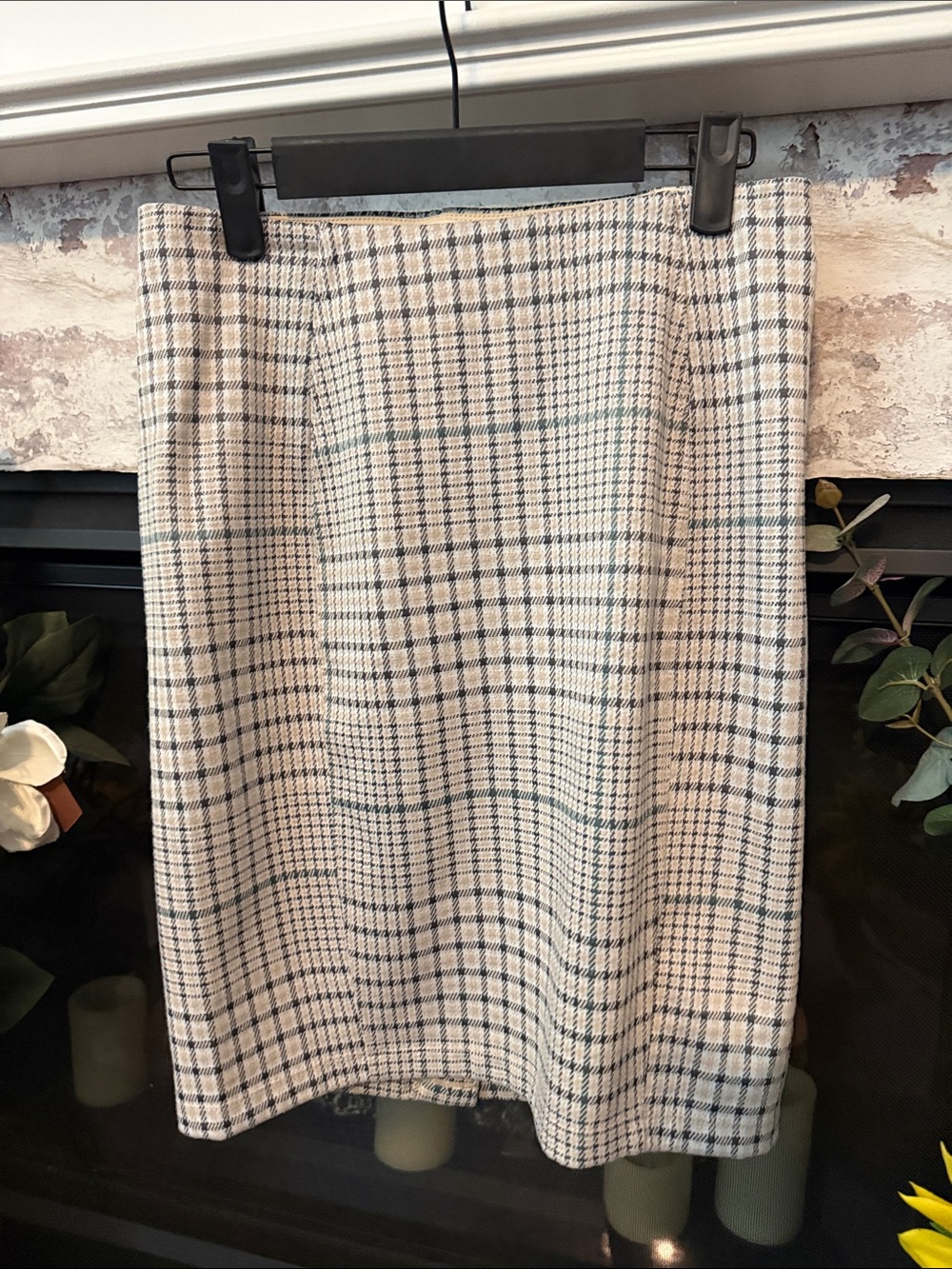 Liverpool Cream Plaid Midi Skirt